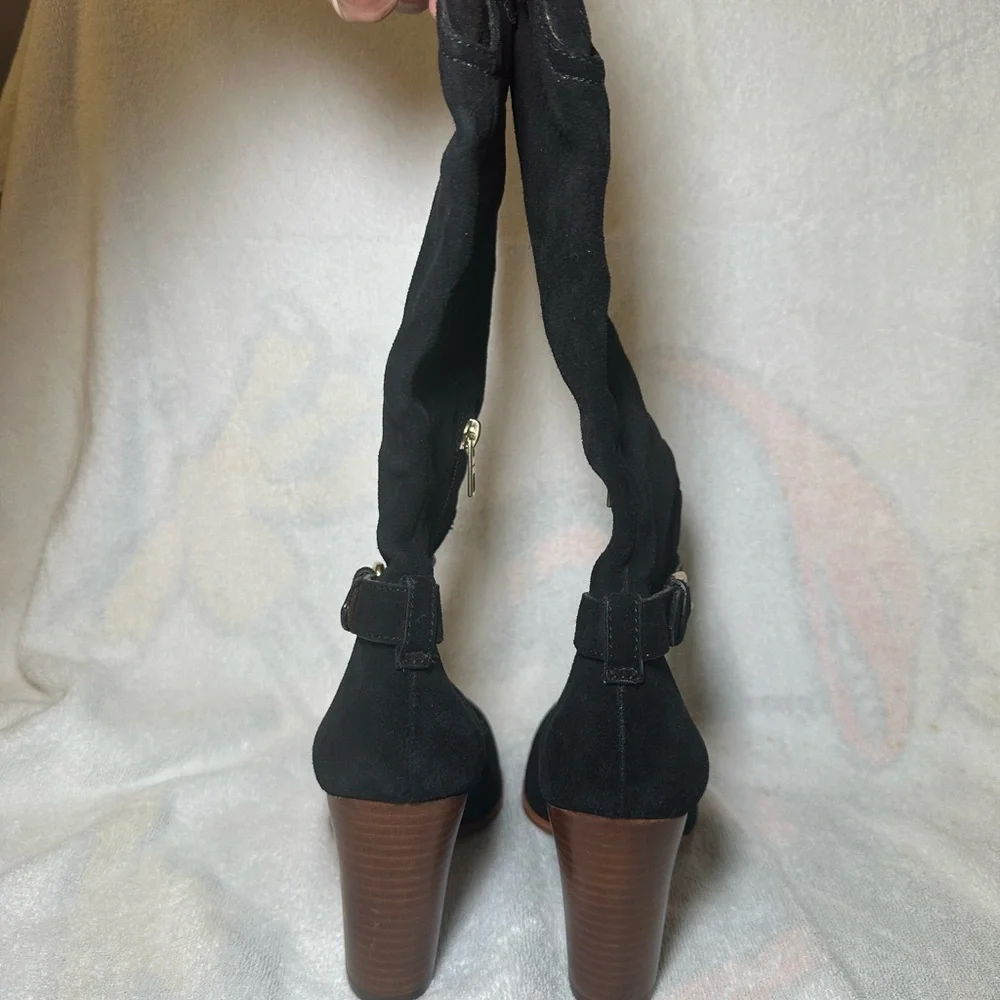 Coach Beverly Calf Black Suede Heeled Boots with Buckle Detail Size 7.5